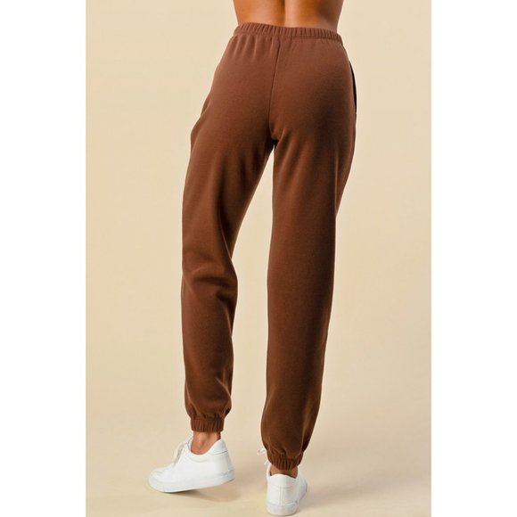 NEW Chocolate Brown High Waist Side Pockets Relaxed Fleece Jogger Sweat Pants - Picture 4 of 9